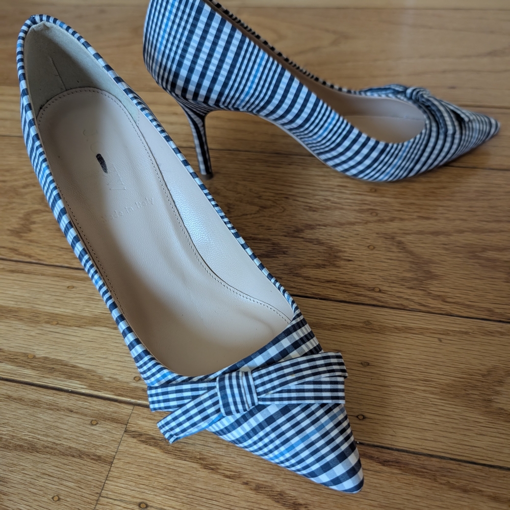 J. Crew Plaid Heels - Blue and White